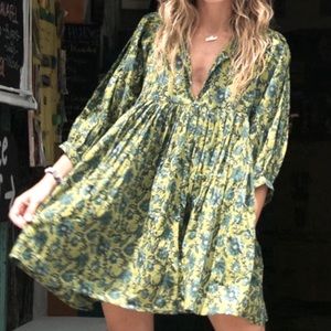 Natural Life Aimee green blue floral mini dress tunic sz. M
